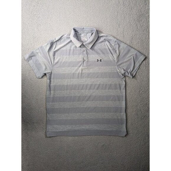 Under Armour Polo Shirt Mens 2XL Loose Heatgear Golf Gray Stripe - Picture 1 of 9